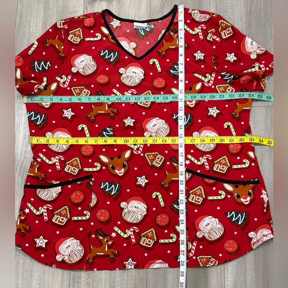 Rudolph Festive Red Christmas Print Scrub Top XL - Picture 3 of 6